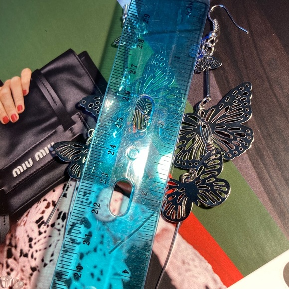 Silver Butterfly Long Earrings - Picture 4 of 4